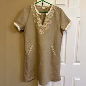 Spartina 449 Embroidered beige, Linen dress size XL, Excellent used condition